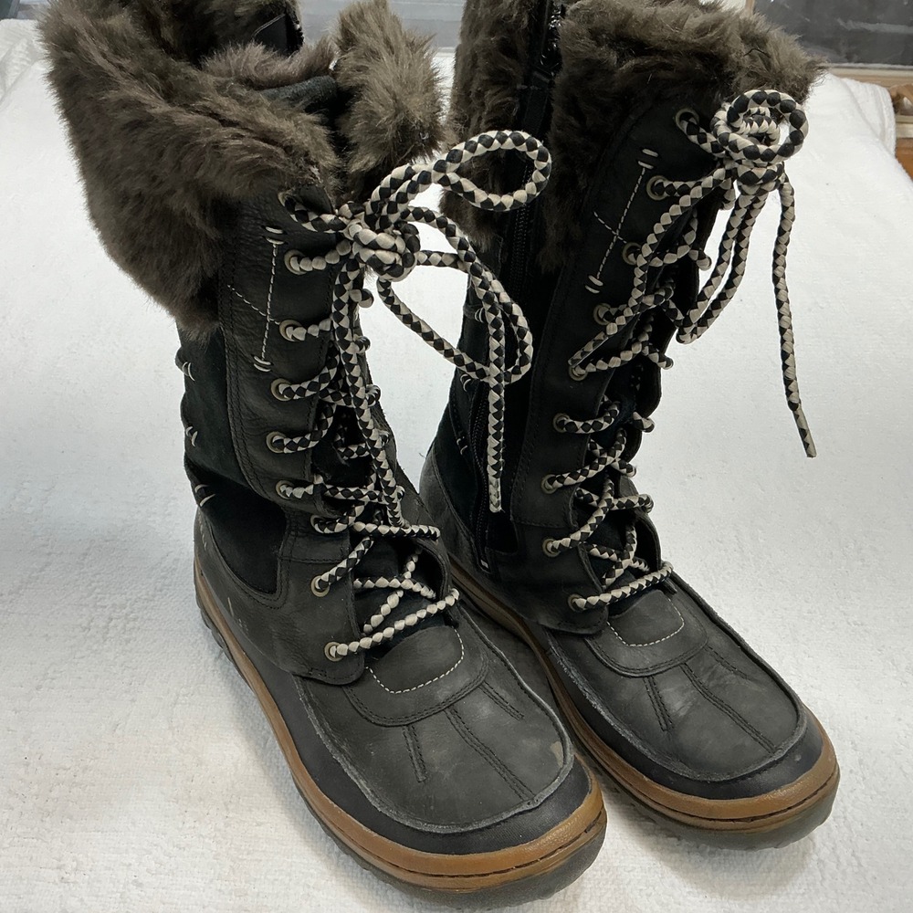 Merrell Womens Waterproof Winter Boots Black Faux Fur Lace Up Side Zip M-Select